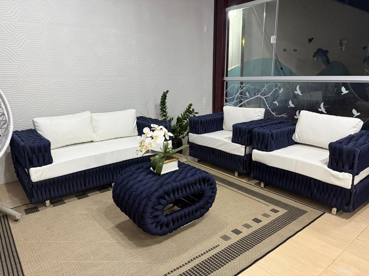 Jogo de Sofá DUBAI Tramado em Tricô Náutico